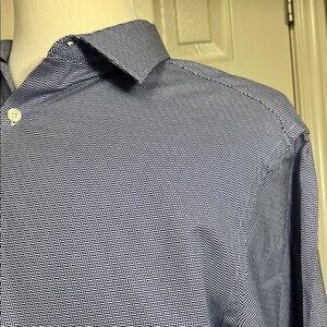 Hart Schaffner Marx Shirt Blue and White Herringbone Pattern Sz XL
